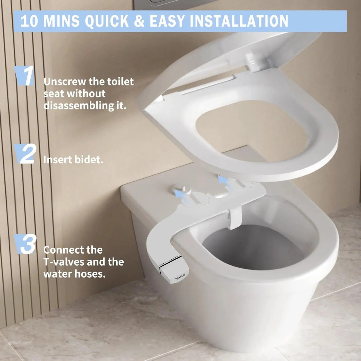 Ultra-Slim Bidet Attachment for Toilet – Dual Nozzle Self-Cleaning Bidet with Adjustable Water Pressure